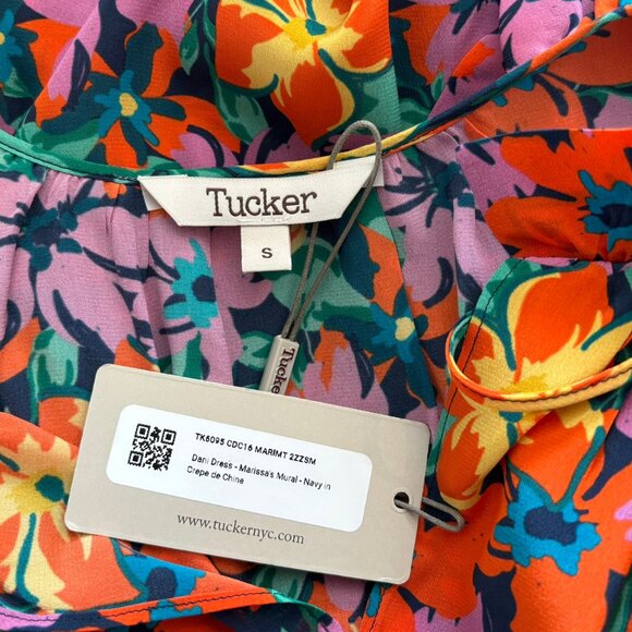 Tucker 100% Silk Marissa's Mural Navy Crepe de Chine Dani Dress - Size S - NWT - Picture 4 of 6